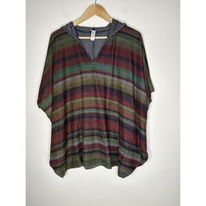 American Twist Oversized Poncho Hoodie Sweater Size Large Striped Hooded Cape